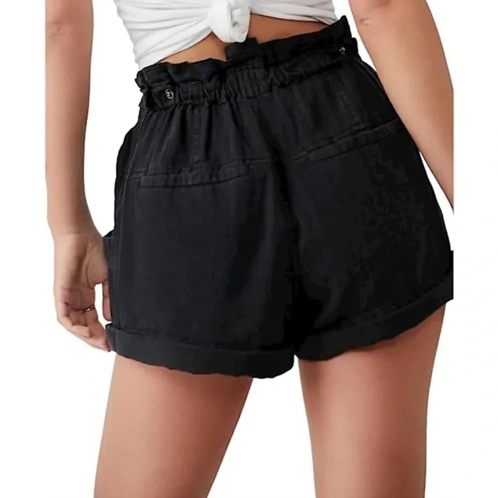 FREE PEOPLE BLACK LINEN-COTTON BLEND SHORTS NWT